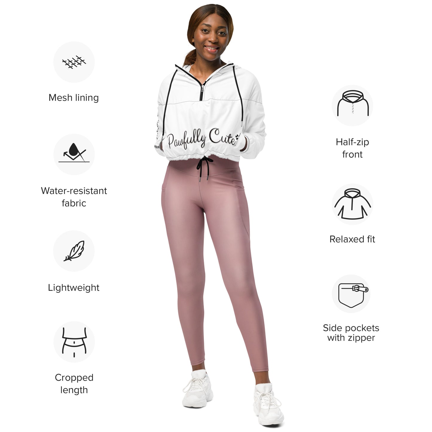 Pawfully Cute Hooman Cropped Windbreaker! (white) - Pawfully Cute!