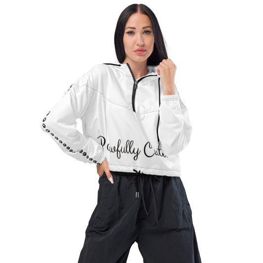 Pawfully Cute Hooman Cropped Windbreaker! (white) - Pawfully Cute!